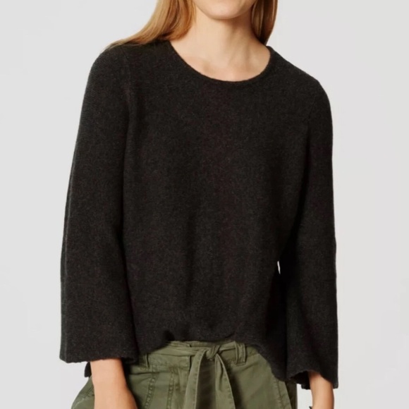 LOFT Sweaters - Loft charcoal gray wool blend pullover sweater 3/4 bell sleeves M